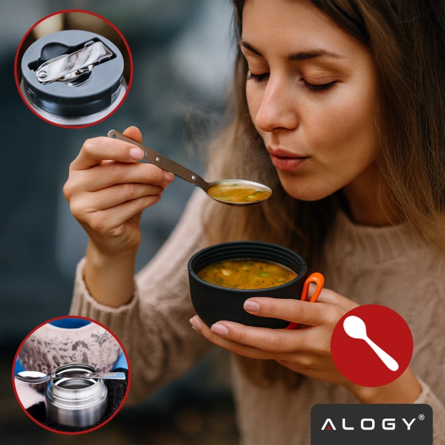 Termoska na večeři pro děti Polévka 700ml Alogy Nerezová skládací lžička Tepelně šedá