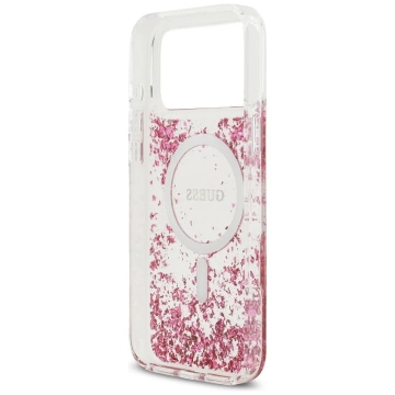 Etui Guess MagSafe do iPhone 17 Pro Max Resin Bottom Glitter Pink