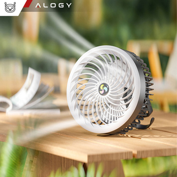 Fan Desk Fan with LED Light 2in1 Alogy Portable Hanging Standing Wireless Hanging Outdoor Mini Fan Hook Holder Black