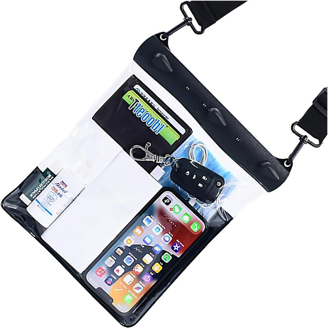 Vodotěsné pouzdro na telefon 7,2" Pouch Case Brašna s popruhem přes rameno Univerzální velké voděodolné 23x25cm černé