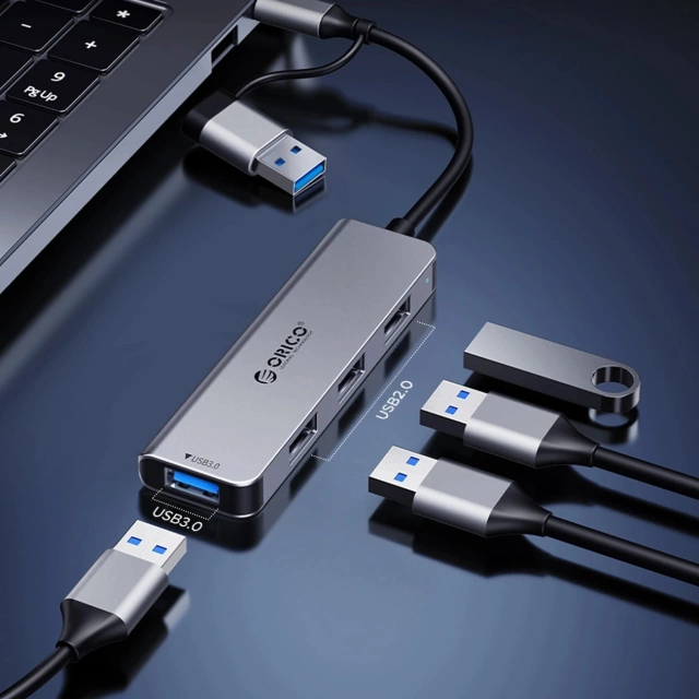 Hub USB-A/USB-C Orico YSB4-U2 5w1 PD 65W 3x USB-A + 2x USB-C Szary