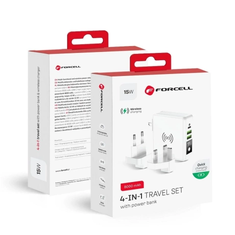 Зарядний пристрій Forcell 4-в-1 для подорожей 8000mAh QC3.0 USB-C Powerbank індукційний