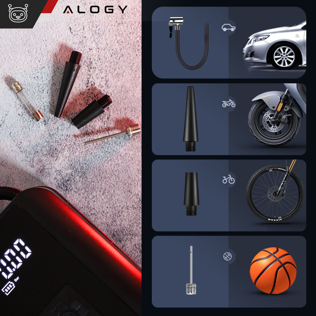 Electric Bicycle Pump for Bicycle Cordless Car Air Compressor Portable with Flashlight 150 PSI Alogy Black