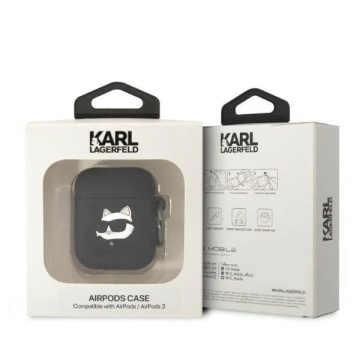 Ochranné pouzdro na sluchátka Karl Lagerfeld KLA2RUNCHK pro Apple AirPods 1/2 kryt černý/černý Silikonová Choupette Head 3D