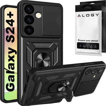 Puzdro pre Samsung Galaxy S24 Plus pancierové Slide Case Ring puzdro ochrana fotoaparátu Camshield Alogy čierne