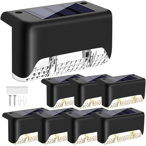 LED solárne záhradné svietidlo, sada x8, na terasu, balkón, schody, zábradlie, so súmrakovým senzorom, AAA batéria, čierna