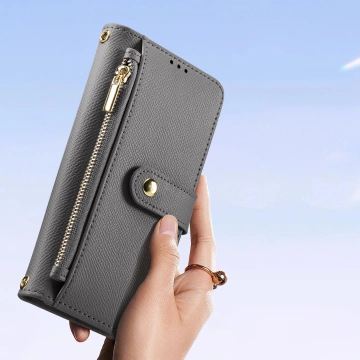 Шкіряний чохол для Samsung Galaxy S25 Ultra Dux Ducis Lava сірого кольору
