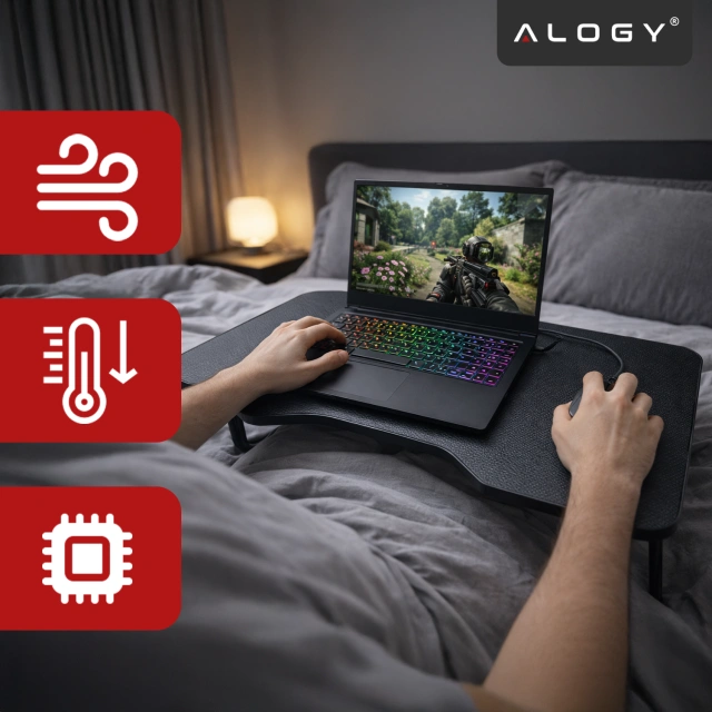 Stolik składany gamingowy 60×40 cm – biurko na laptopa z powierzchnią Carbon, lekki i przenośny, stabilna konstrukcja do domu i grania – Alogy CarbonDesk™ Czarny