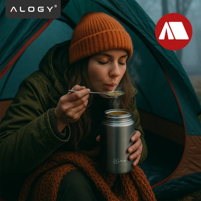 Abendessen-Thermoskanne für Kinder-Suppe, Essen, 700 ml, Alogy Edelstahl-Klapplöffel, Thermograu