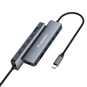 Hub USB-C 6w1 Wozinsky WHBC10Y4S HDMI 4K/60Hz PD 100W Szary