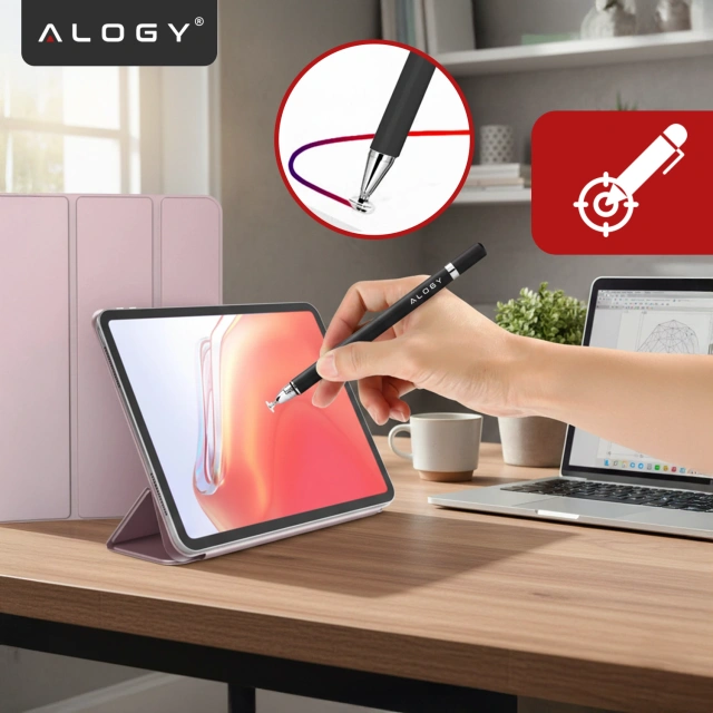 Alogy 2-in-1 capacitive touch stylus for phone tablet screen with pen Black
