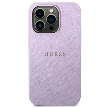 Guess GUHCP14LPSASBPU Hülle für Apple iPhone 14 Pro 6,1" Lila/Lila Saffiano Strap
