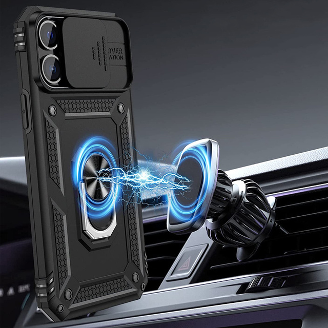 Etui Pancerne do Apple iPhone 13 Pro z osłoną aparatu Alogy Camshield Stand Ring Duty Black + Szkło