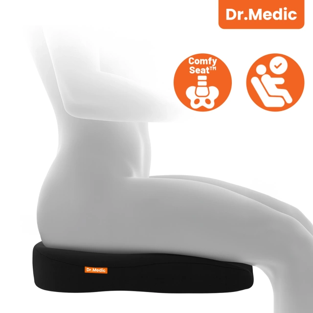 Ergonomický kancelářský sedák DR.MEDIC ComfySeat™ s oporou kostrče pro kancelářskou židli v autě, černý