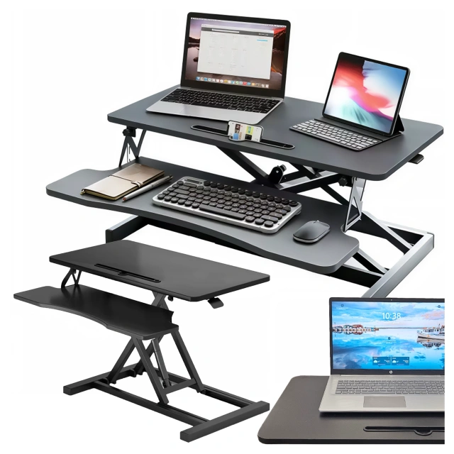 Standing desk with pneumatic lift 60×80 cm - height adjustment 11–51 cm, two-level, foldable, ideal for home office - Alogy LiftDesk™ Black