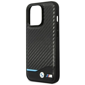 BMW BMHCP14L22NBCK puzdro na telefón pre Apple iPhone 14 Pro 6,1" čierne/čierne kožené karbónové