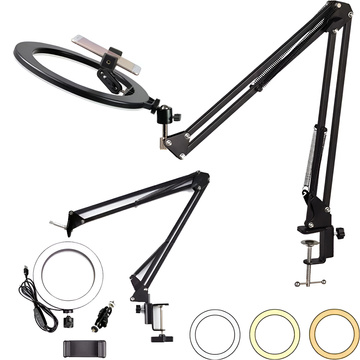 Alogy LED prstencové světlo 10palcový fotografický prsten na make-up stativ na pracovní desku Černá