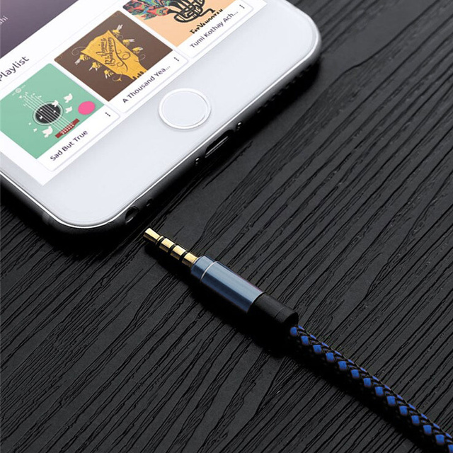 Audio kábel 2x Mini Jack - Jack 3,5mm dlhý AUX kábel Silný oplet 1,5m Modrý