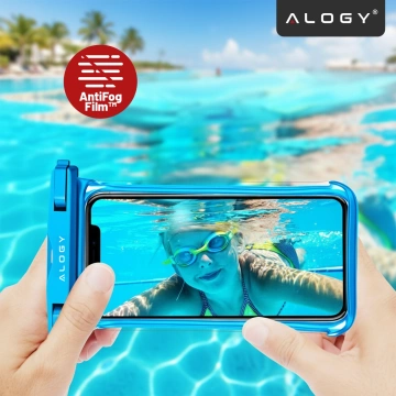 Etui Wodoodporne Uniwersalne IPX8 do Telefonów do 6.5", Wodoszczelna Ochrona na Plażę, Basen i Kajak, Dotykowy Front i Pasek na Szyję, Alogy HydroShield™ – Niebieskie