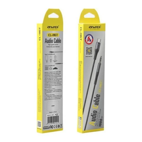 Кабельний адаптер AWEI CL-116T USB-C/Jack 3.5 чорний/чорний