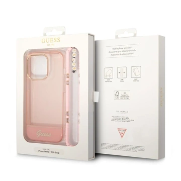 Etui Guess GUHCP14XHGCOHP pre Apple iPhone 14 Pro Max 6,7" ružové/ružové pevné puzdro Translucent Pearl Strap