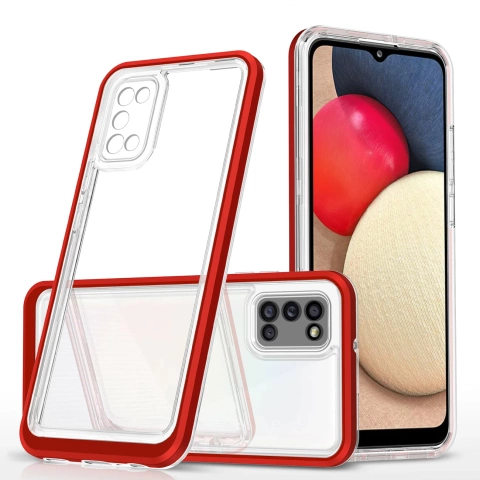 Čiré pouzdro 3v1 pro Samsung Galaxy A03s (166) rámeček gelový kryt červený