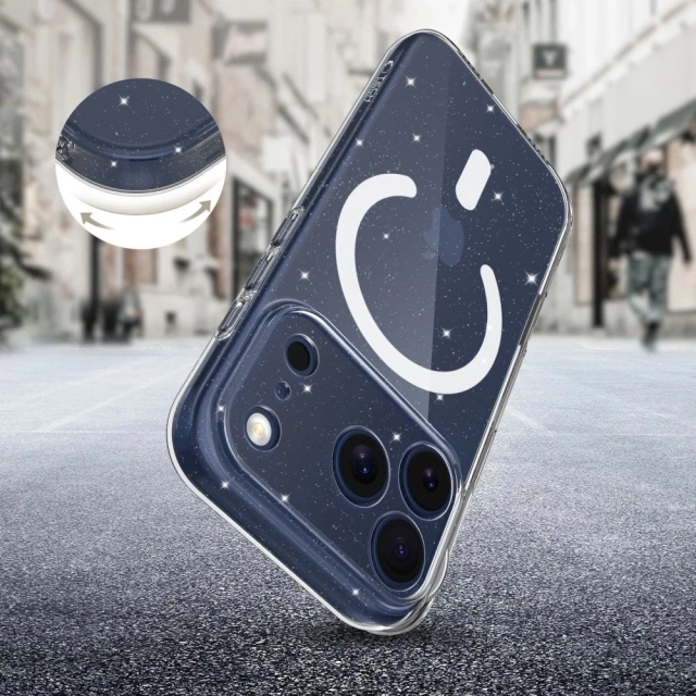 Etui Tech-Protect FlexAir MagSafe do iPhone 17 Pro Max, przezroczysto-brokatowe