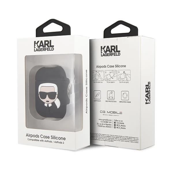 Karl Lagerfeld KLACCSILKHBK obal na AirPods čierny/čierny silikónový Ikonik