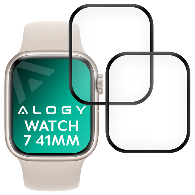 2x Alogy 3D Flexibles Glas für Apple Watch 7 41mm Schwarz