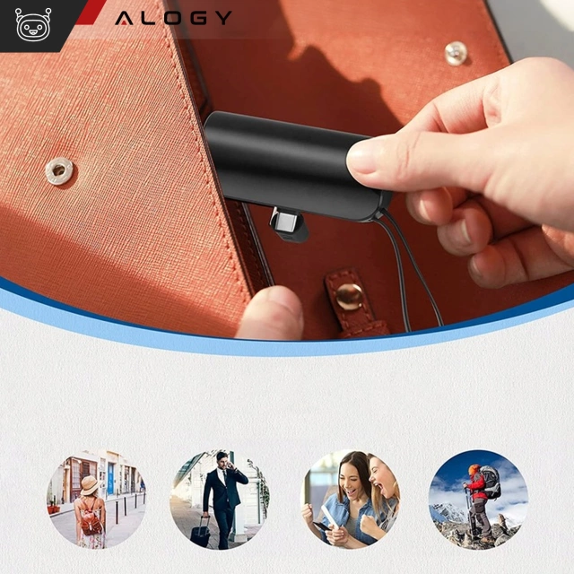 PowerBank 5000mAh Alogy kapesní malá externí nabíječka Power Bank USB-C a lightning Black