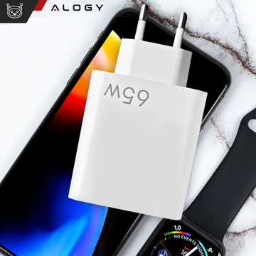 Rýchle rýchle nabíjanie USB-A QC 3.0 USB-C PD 33W 65W nástenná nabíjačka Alogy White