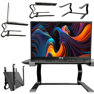 Laptophalter MacBook Tablet 18" Ständer klappbar verstellbar Aluminium für Schreibtisch 25 x 26cm Alogy Black