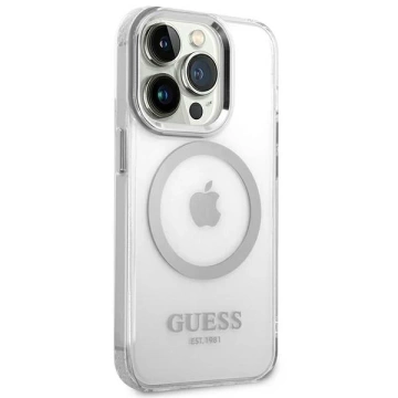 "Etui Guess GUHMP14XHTRMS iPhone 14 Pro Max 6,7\" srebrny/silver hard case Metal Outline Magsafe"