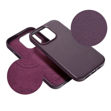 Leather Mag Cover case compatible with MagSafe for Apple iPhone 15 Plus dark purple