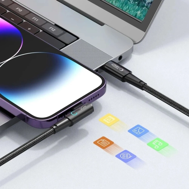 Кутовий кабель USB Type C - Lightning UltraBoost "L" 20W/3A 100 см сірий