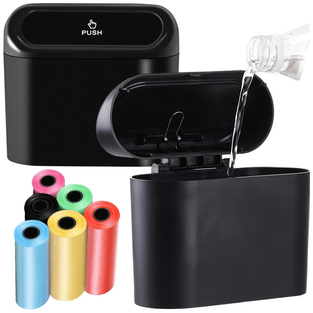 Car trash can organizer mini small car trash can Alogy black garbage bags 90pcs mix 6 rolls