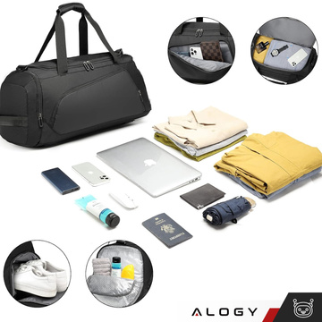 Schultertrainings-Sporttasche für Herren und Damen für das Fitnessstudio, Reisetasche aus Thermostoff, Fassungsvermögen 40 l, Alogy Black