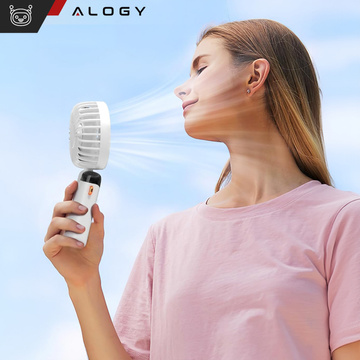 Ручний настільний вентилятор Alogy, бездротовий, портативний, стоячи з підставкою для телефону, білий