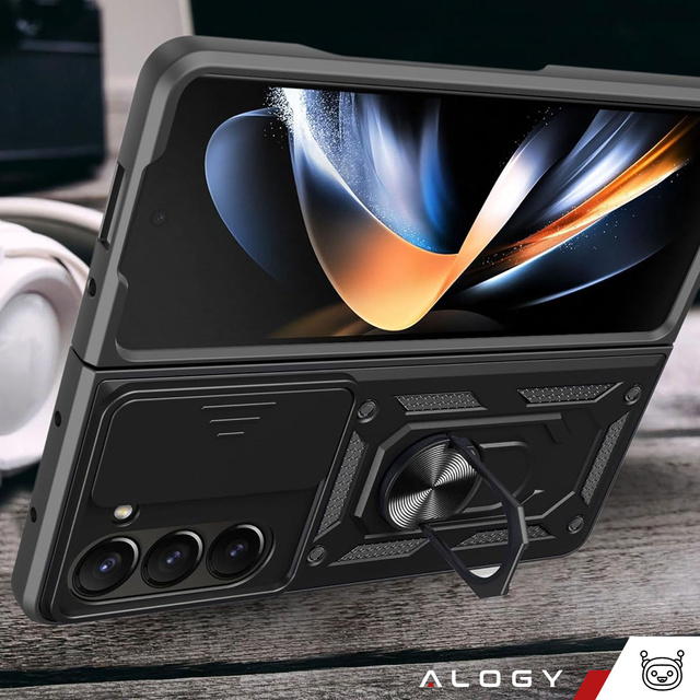 Etui pancerne do Galaxy Z Fold 5 Camshield Case Ring Alogy Stand z osłonką na aparat slide czarne