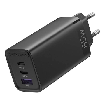 Зарядний пристрій Vention FEDB0-EU 2xUSB-C USB-A GaN 65 Вт чорного кольору