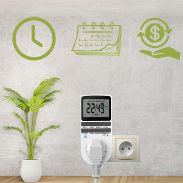 Časovač zapnutia/vypnutia Úspora energie LCD do zásuvky EÚ, biela