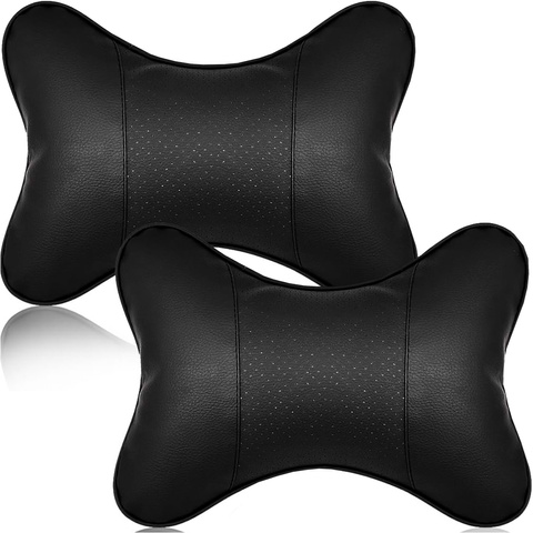 Profiled car neck pillow for the headrest of the car, comfortable soft eco-leather Alogy Black