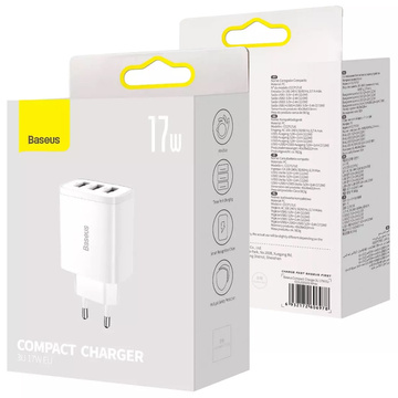Зарядний пристрій Baseus Compact 3x USB 17W білий (CCXJ020102)
