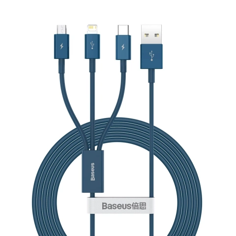 Кабель USB 3w1 Baseus Superior Series, USB до micro USB / USB-C / Lightning, 3.5A, 1.2m (niebieski)
