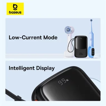 Powerbanka Baseus Qpow Pro 10000mAh 22,5W s vestavěným USB-C kabelem a displejem - černá