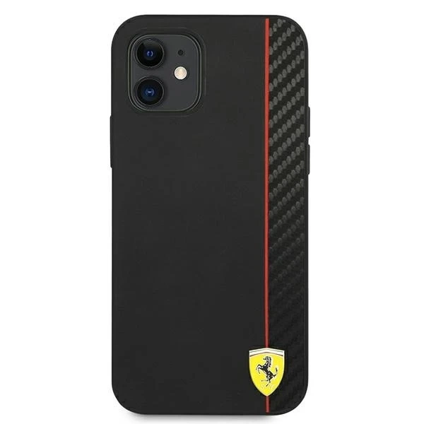 Ferrari iPhone 12 mini 5.4" Hülle schwarz/schwarz Hardcase On Track Carbon Stripe