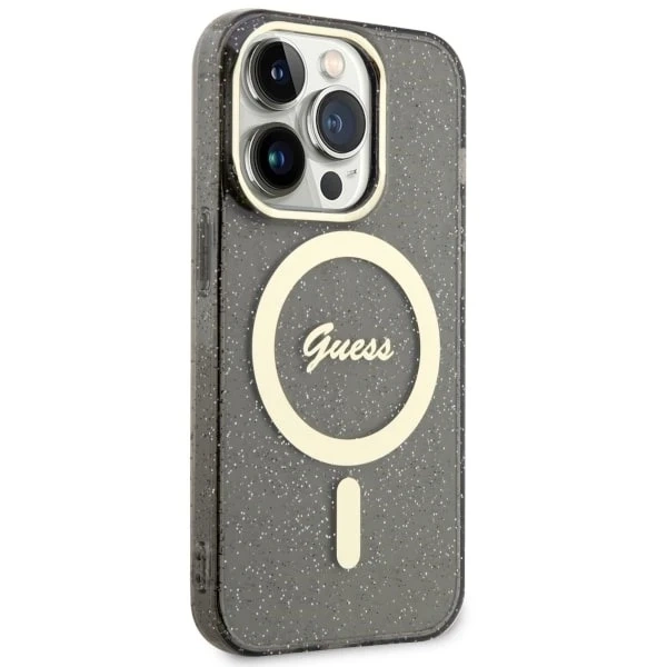 Etui na telefon Guess GUHMP14XHCMCGK для Apple iPhone 14 Pro Max 6,7" чорний/чорний твердий чохол Glitter Gold MagSafe