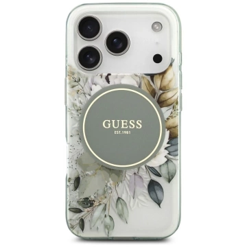 Etui Guess IML Flower & Tonal Circle MagSafe na iPhone 17 Pro Max - Zielone
