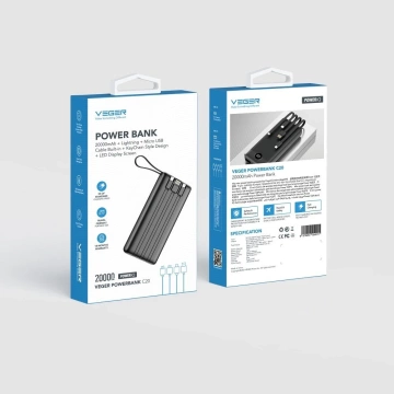 Powerbank Externá batéria (POWER BANK) VEGER C20 - 20 000mAh (Micro Type C Lightning 8-pin) čierna W2047