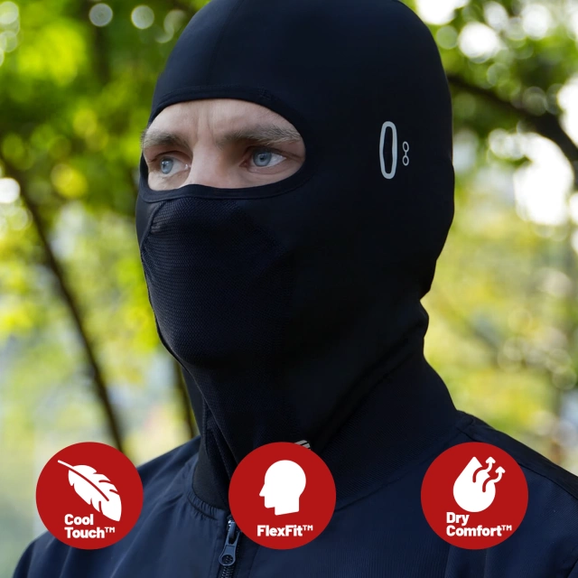 Kewig Motorcycle Balaclava Breathable and Windproof, Under Helmet for Motorcycles and Scooters, Quick-Drying, Moisture-Wicking, Antibacterial and UV Protection - Black